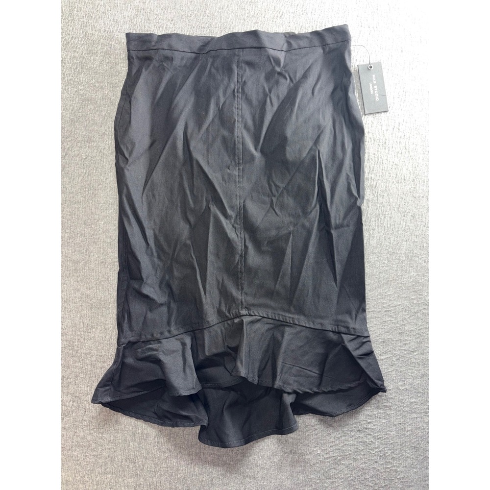 Max Studio London Black Ruffle Hem Pencil Skirt 7M01C12 Essentials Small NWT